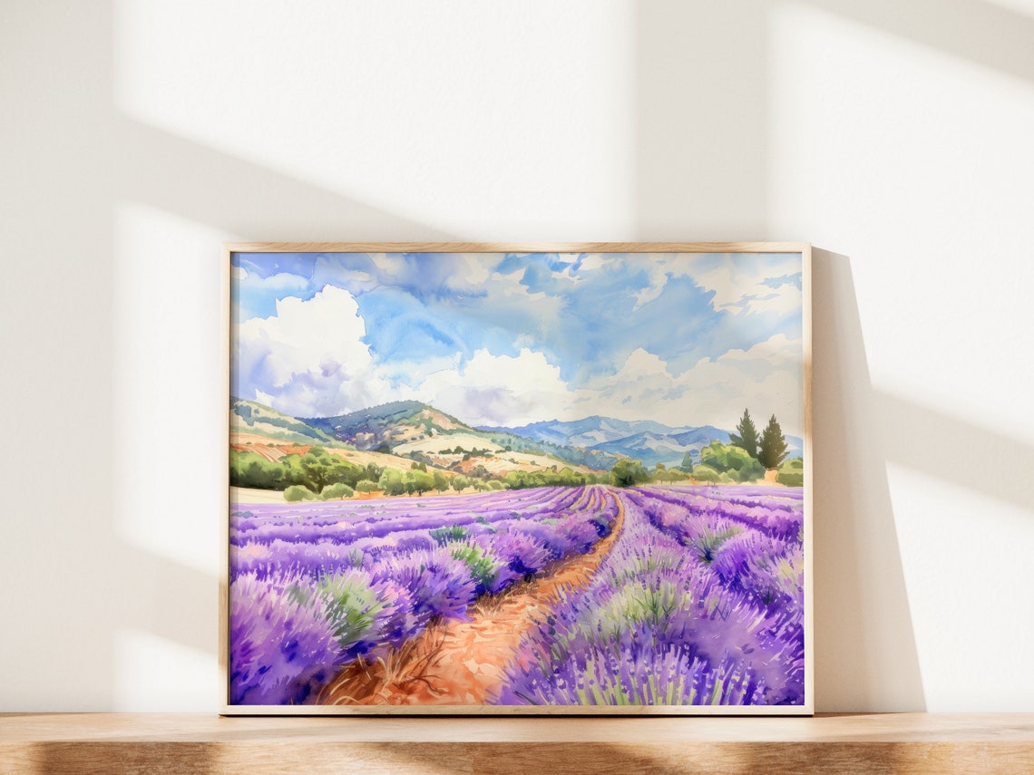Napa Valley Lavender Fields Mountain Backdrop Watercolor Poster - Image 2