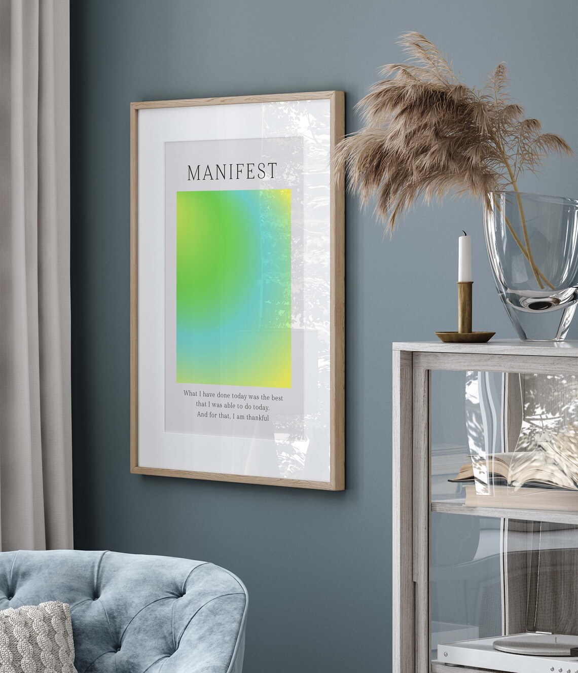 Manifest Gratitude Affirmation Green Blue Gradient Aura Poster - Image 3