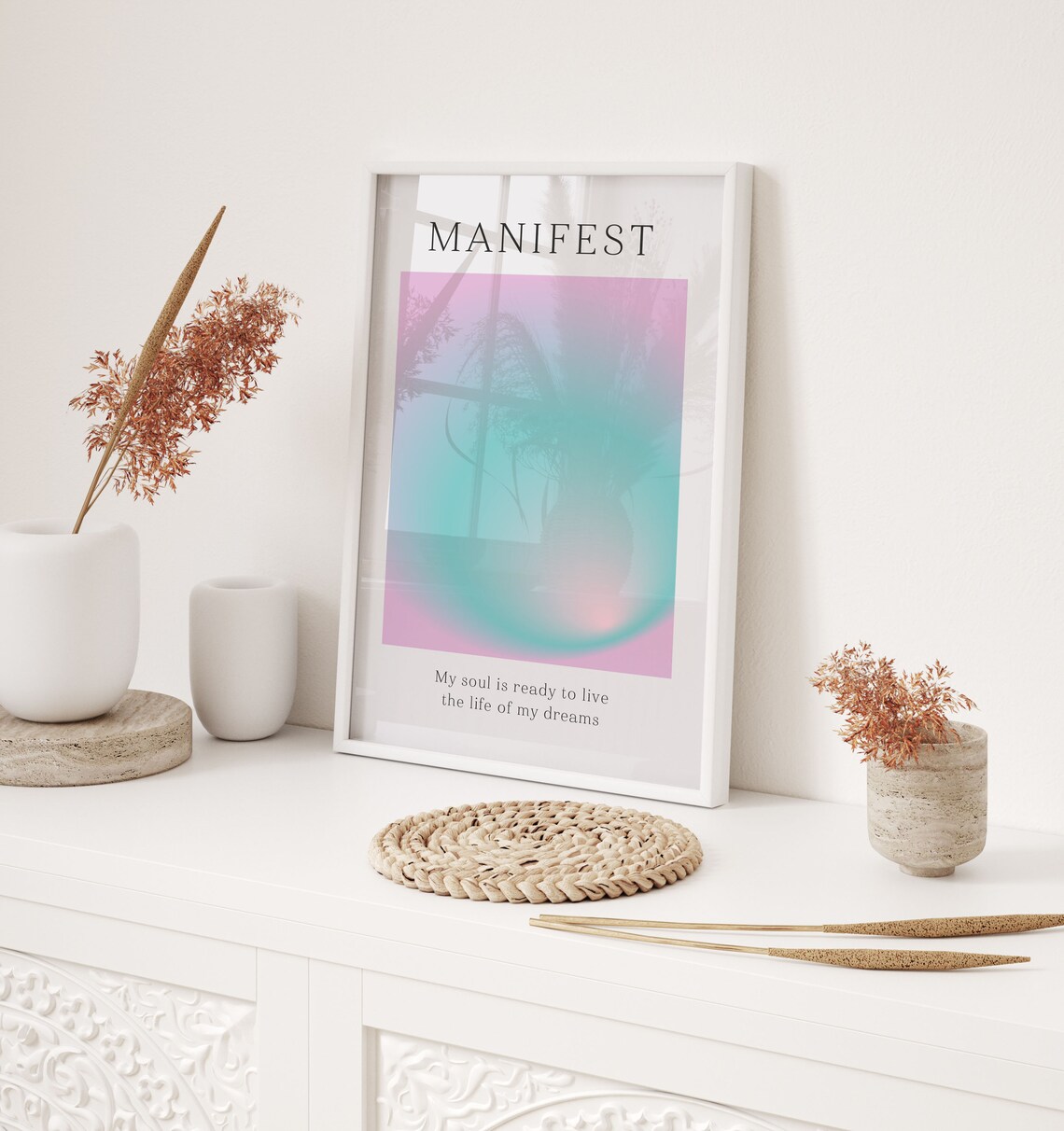 Manifest Dream Life Affirmation Pastel Pink Mint Aura Gradient Poster - Image 3
