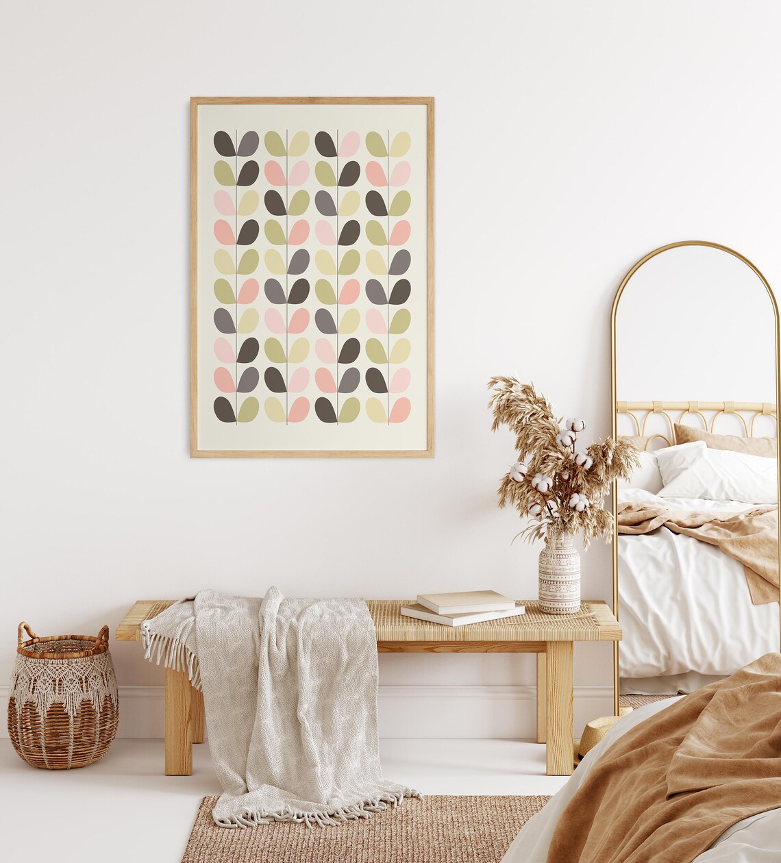 Pink Leaves Mid-Century Minimalist Modern Art Print - Image 3