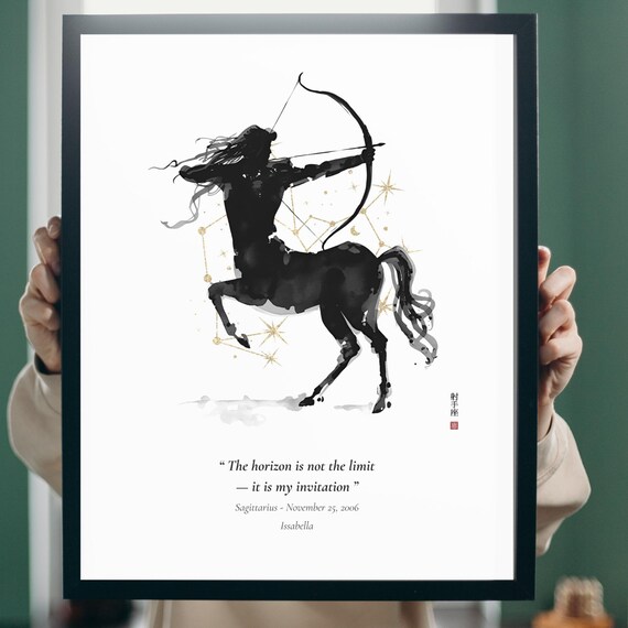 Custom Sagittarius Zodiac Poster November 22december 21 Birthday Gift Sumi Ink Constellation Wall Art Astrology Horoscope Print