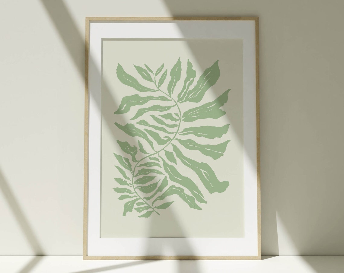 Sage Green Abstract Botanical Leaf Branch Minimalist Wall Poster