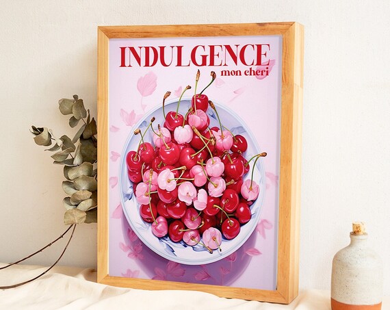 Indulgence Mon Cheri Bowl Of Fresh Cherries Pink Kitchen Poster
