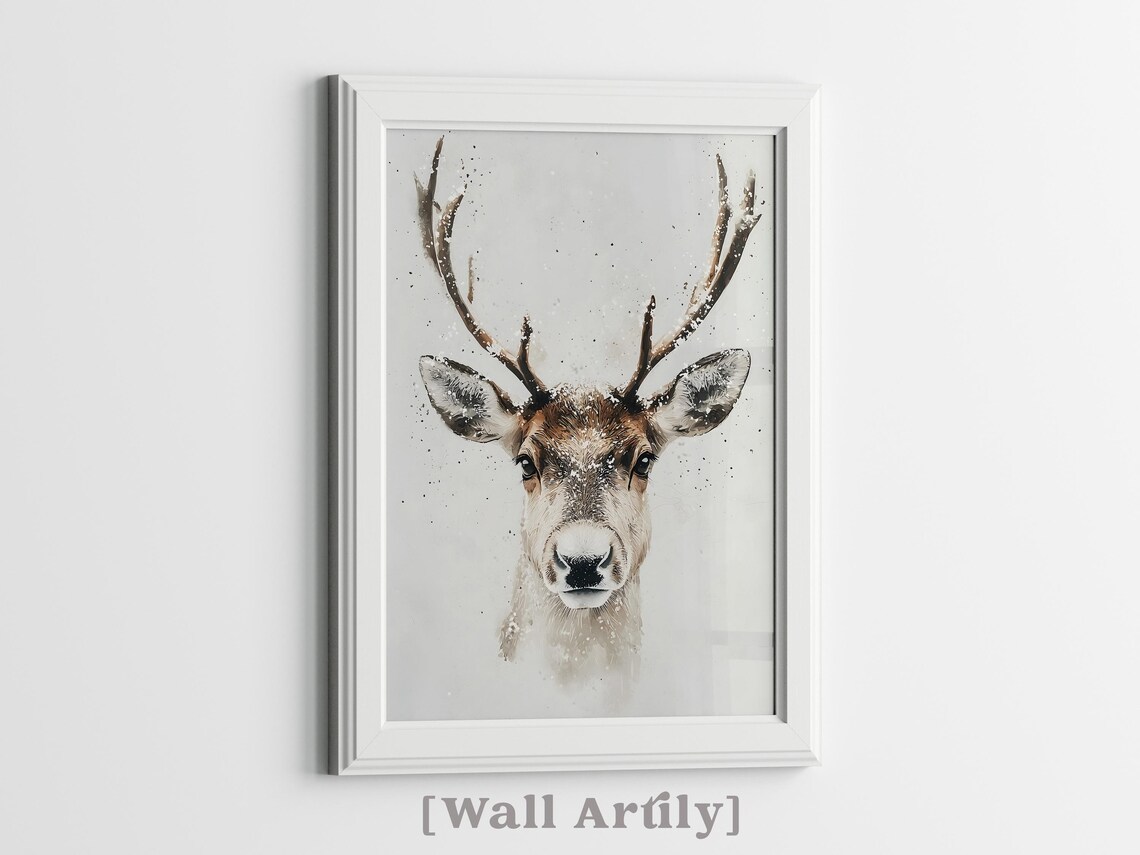 Watercolor Reindeer Christmas Wall Art, Xmas Print - Image 3