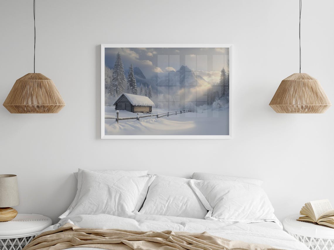 Rustic Log Cabin Buried In Deep Snow With Wooden Fence Poster - Image 5