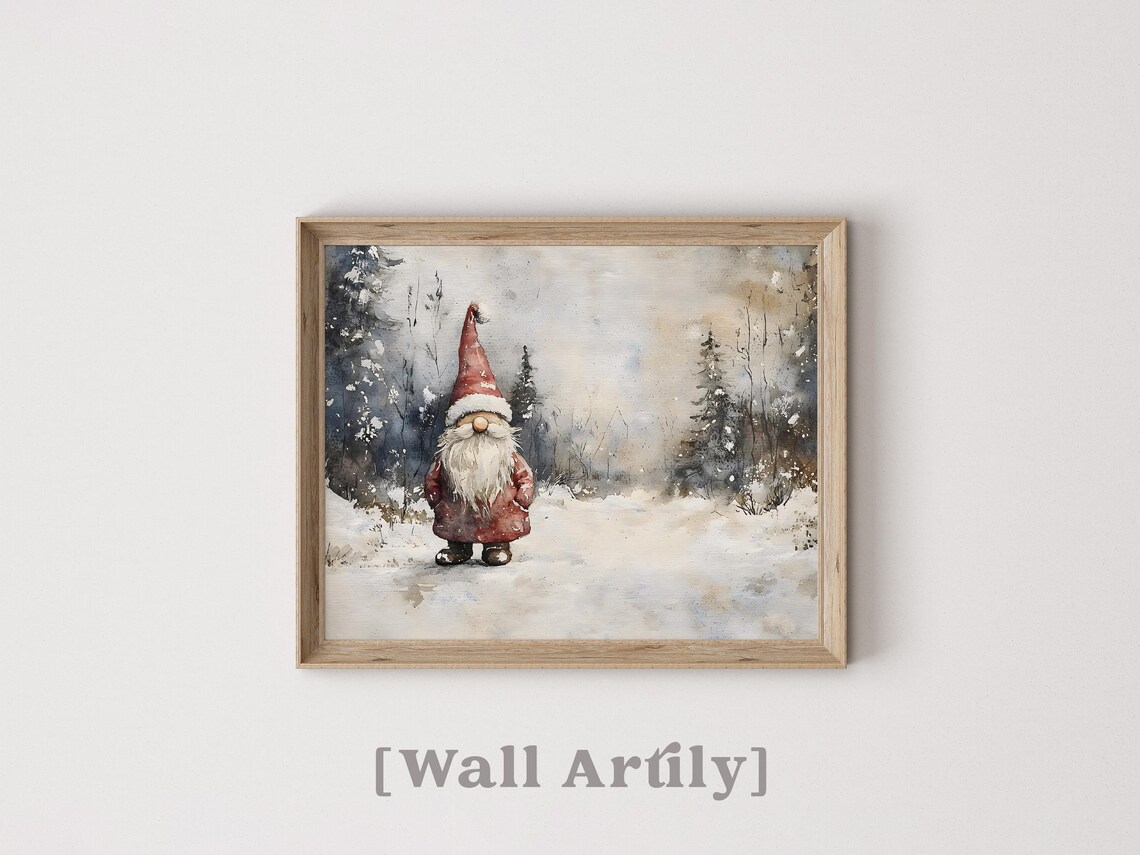 Christmas Gnome Winter Scene Art Print - Image 3