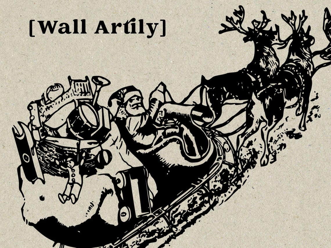 Santa Claus Flying Sleigh Reindeer Vintage Christmas Engraving Poster - Image 3