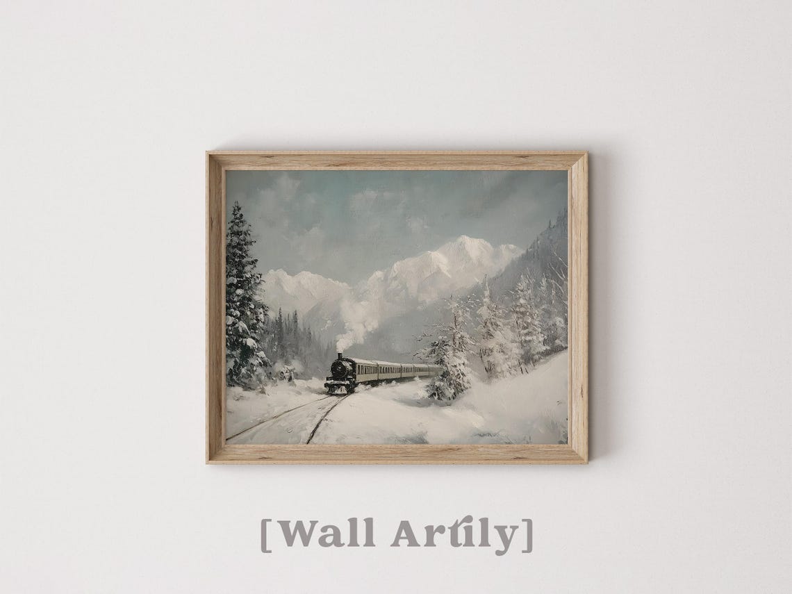 Vintage Steam Train Snowy Mountain Winter Christmas Railway Poster - Image 5