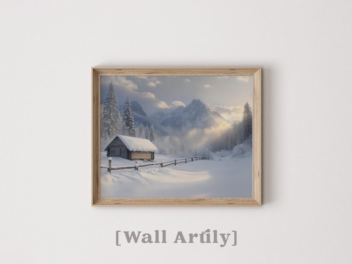 Rustic Log Cabin Buried In Deep Snow With Wooden Fence Poster - Image 4