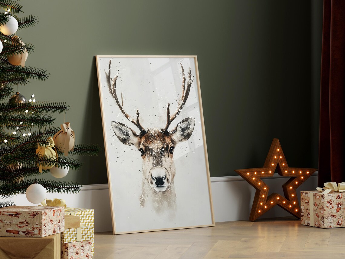 Watercolor Reindeer Christmas Wall Art, Xmas Print - Image 4