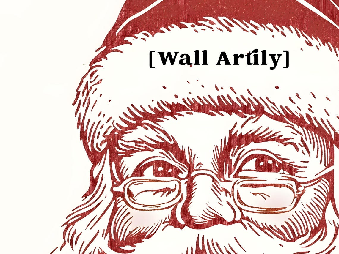 Vintage Red Line Art Santa Claus Portrait With Glasses Poster - Image 6