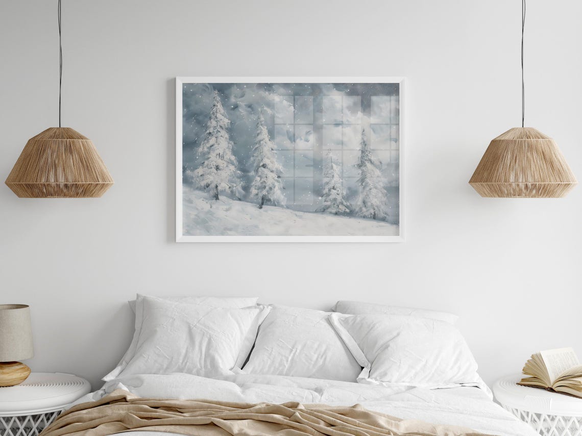 Snowy Pine Forest Storm Winter Landscape Painting Decor Poster - Image 4