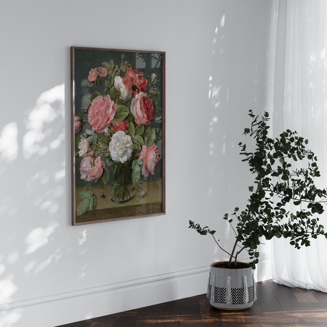 Antique Roses Glass Vase Old Master Floral Still Life Poster - Image 3