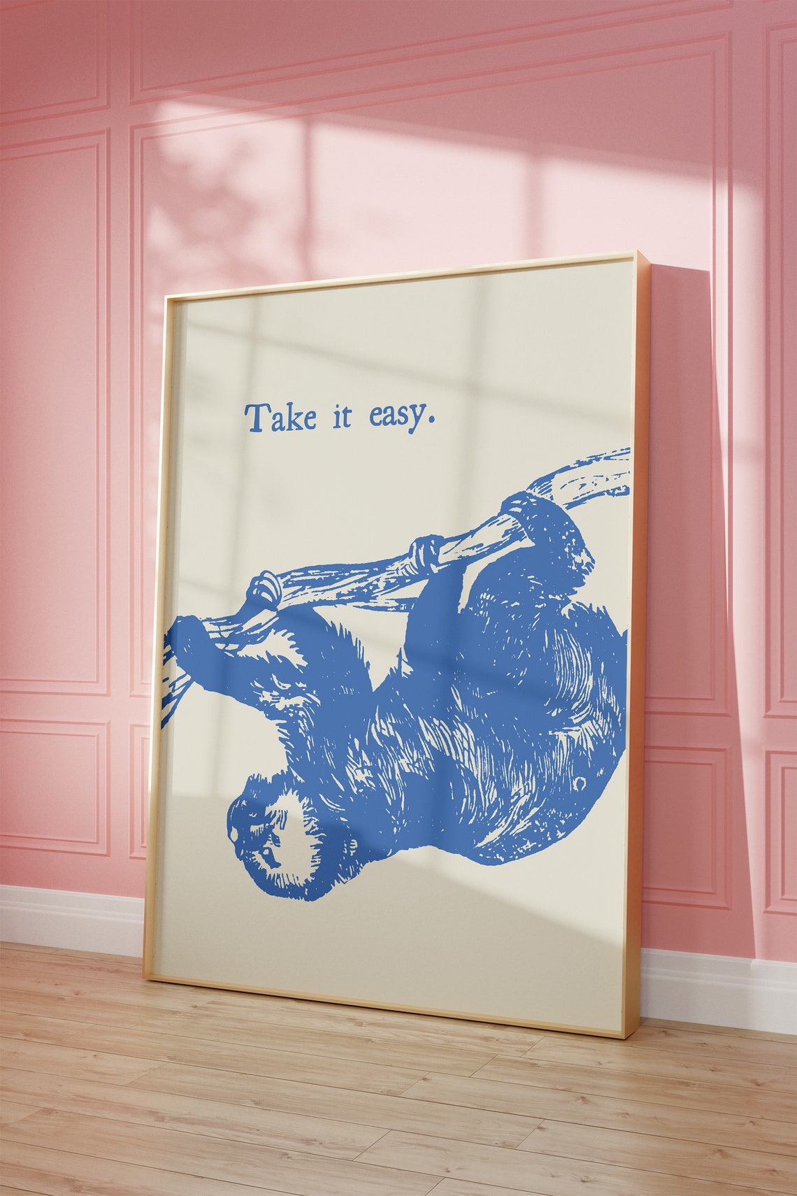 Take It Easy Blue Sloth Vintage Etching Quote Lazy Funny Poster - Image 2