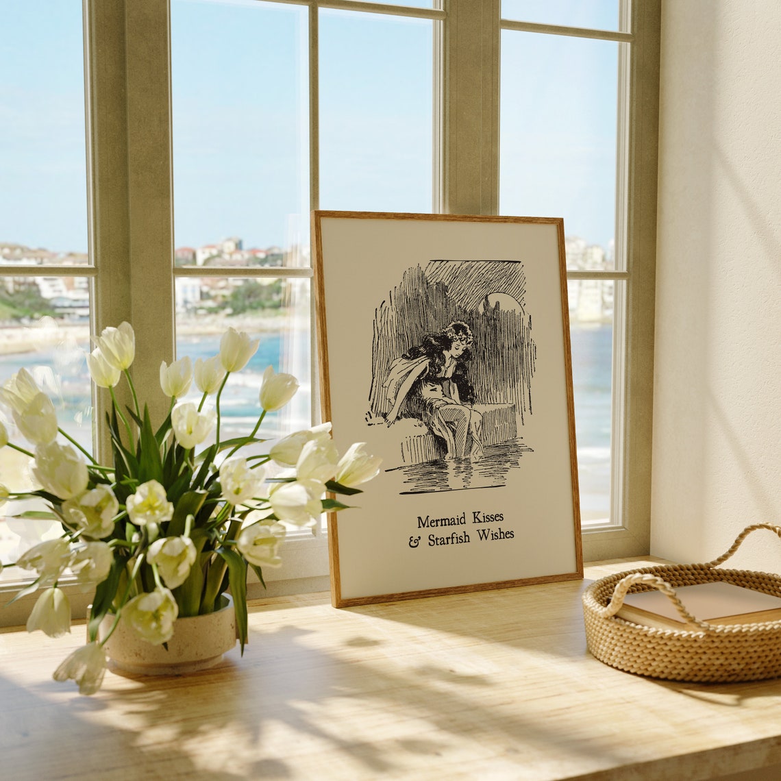 Mermaid Kisses And Starfish Wishes Vintage Engraved Beach Poster - Image 2