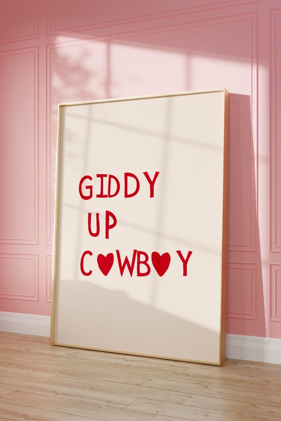 Cowboy Print Cute Western Wall Art Minimalist Heart Poster Wild West Print Red Cowgirl Poster Trendy Dorm Decor 1 Print
