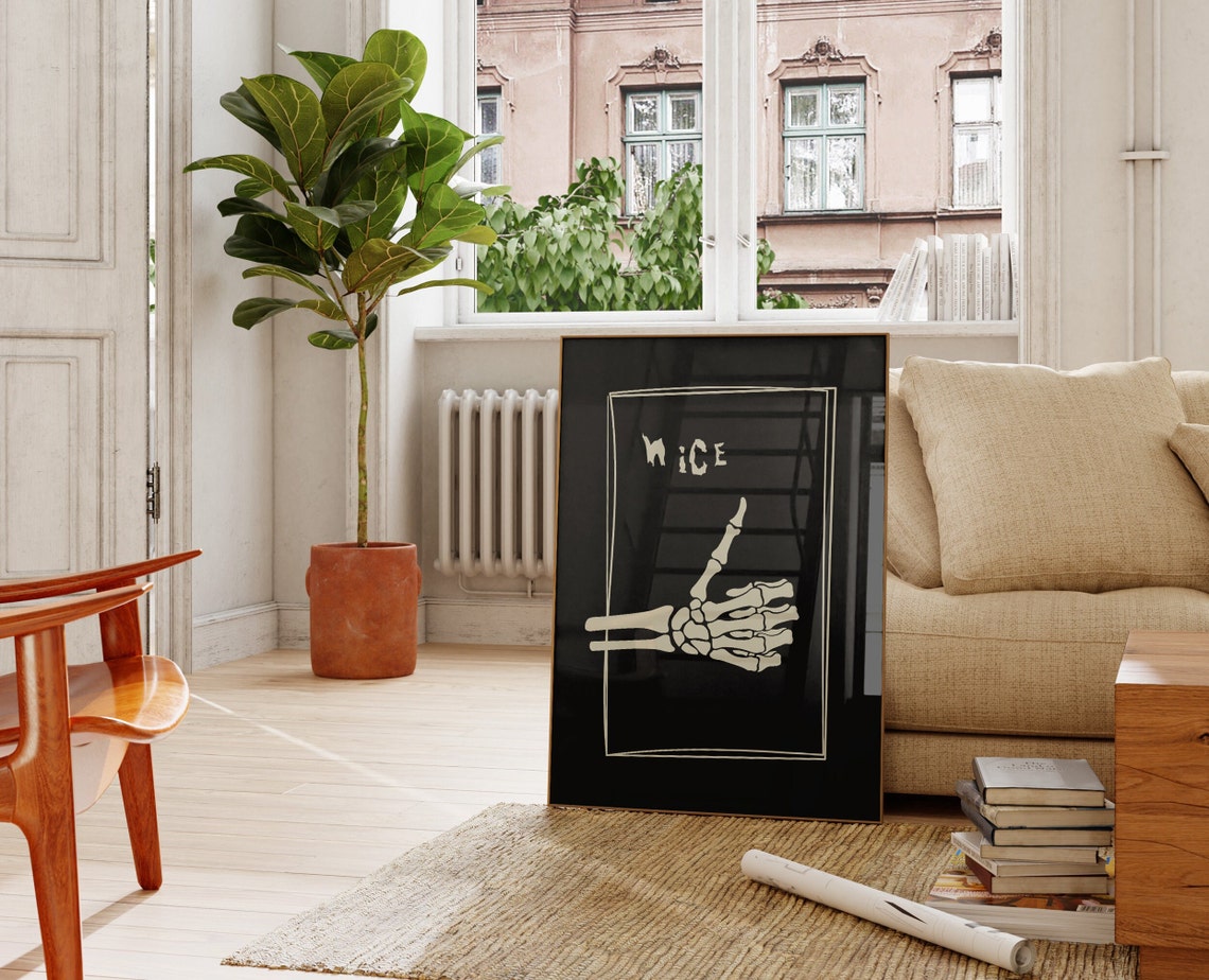 Funny Skeleton Print Quirky Halloween Wall Art Thumbs Up Print Spooky Wall Art Positive Affirmation Poster 1 Print - Image 3