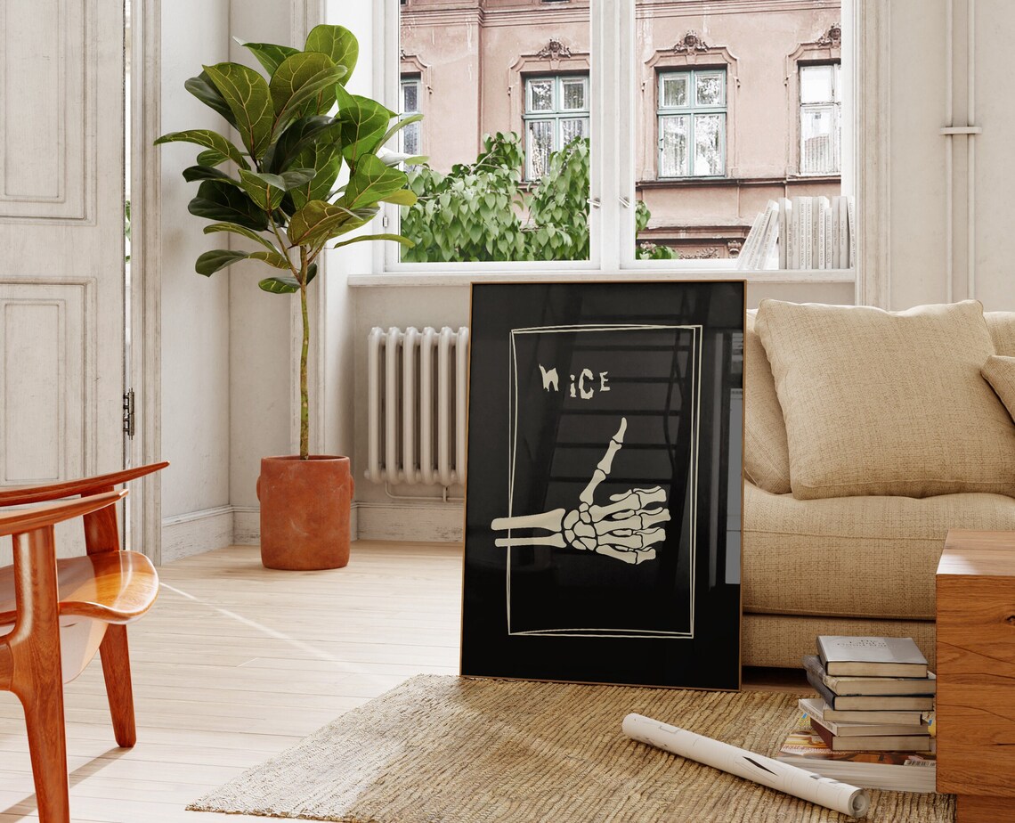 Funny Skeleton Thumbs Up Nice Quote Spooky Black Halloween Art Poster - Image 3