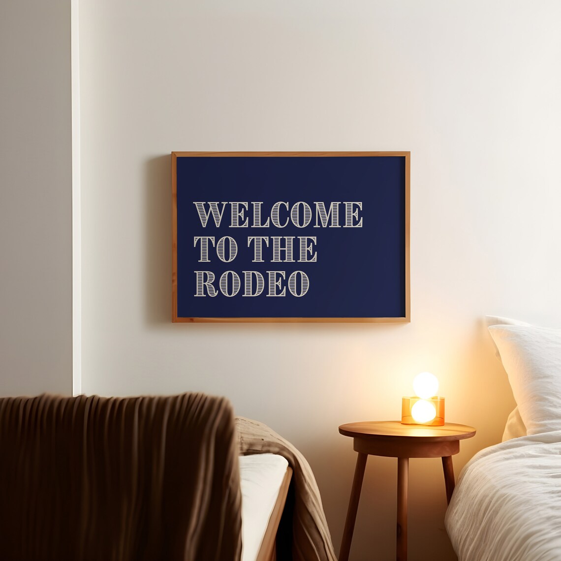 Welcome To The Rodeo Navy Western Striped Typography Art Poster - Image 2