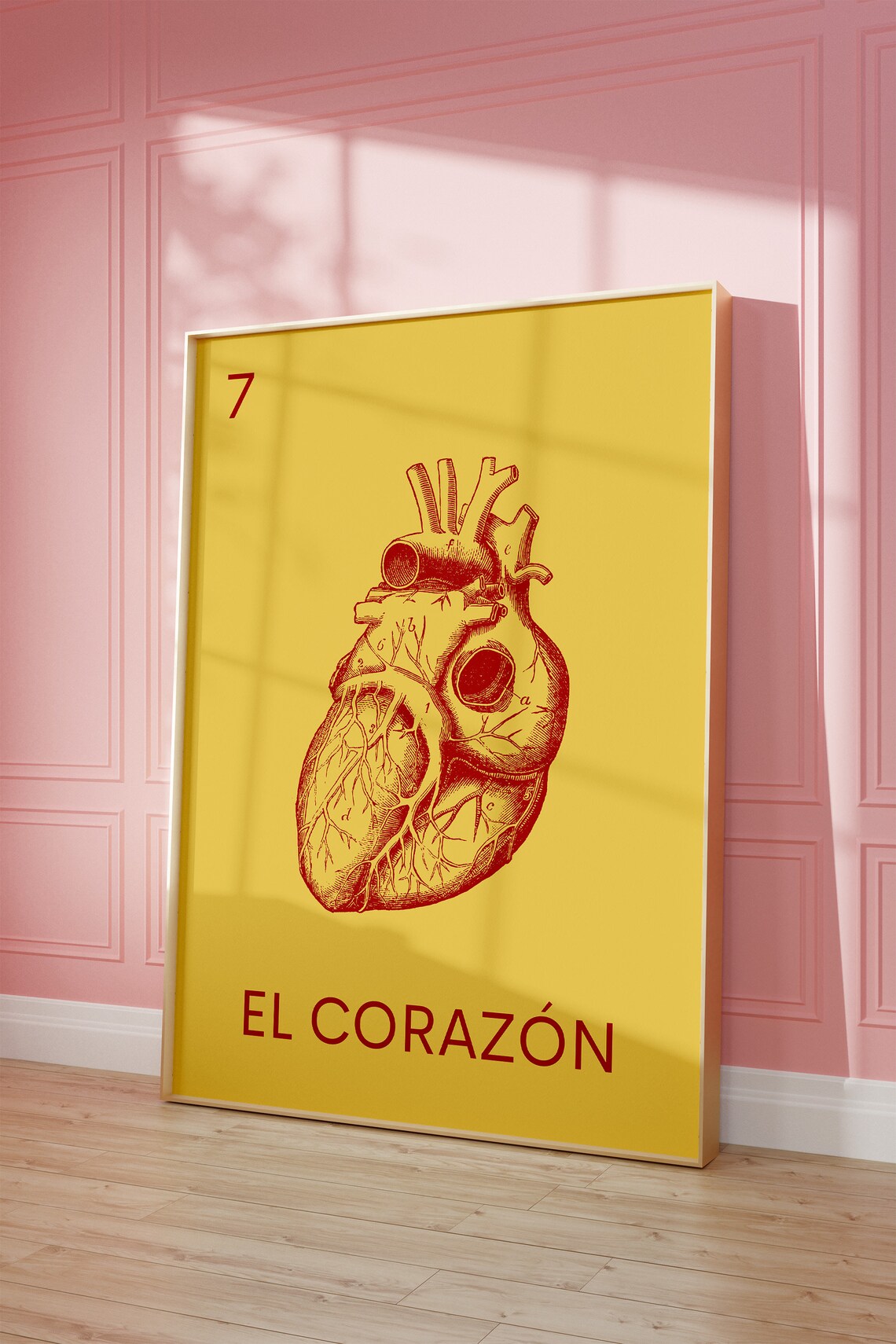 El Corazón Loteria Card Anatomical Heart Mustard Yellow Poster - Image 2