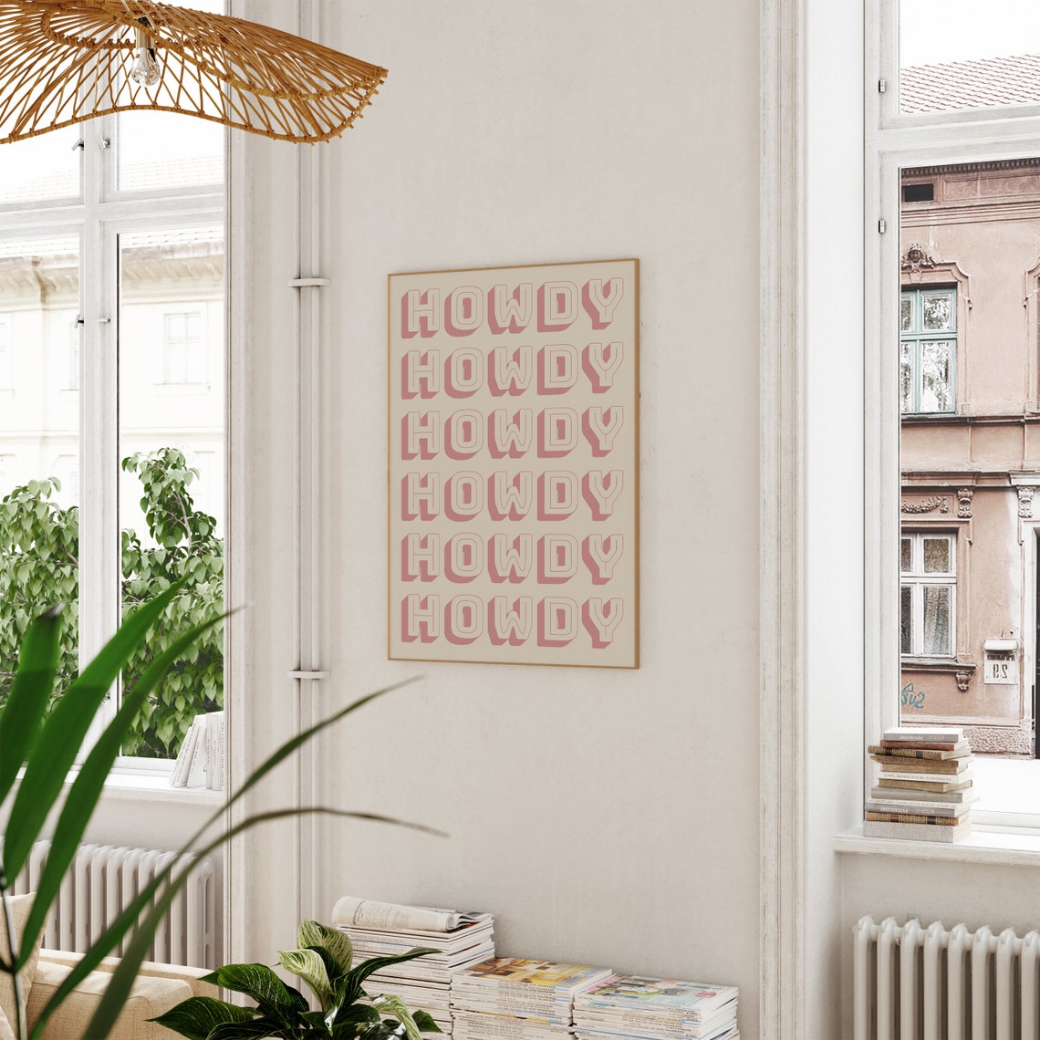 Howdy Repeated Retro Pink Typography Western Statement Wall Art - Image 3