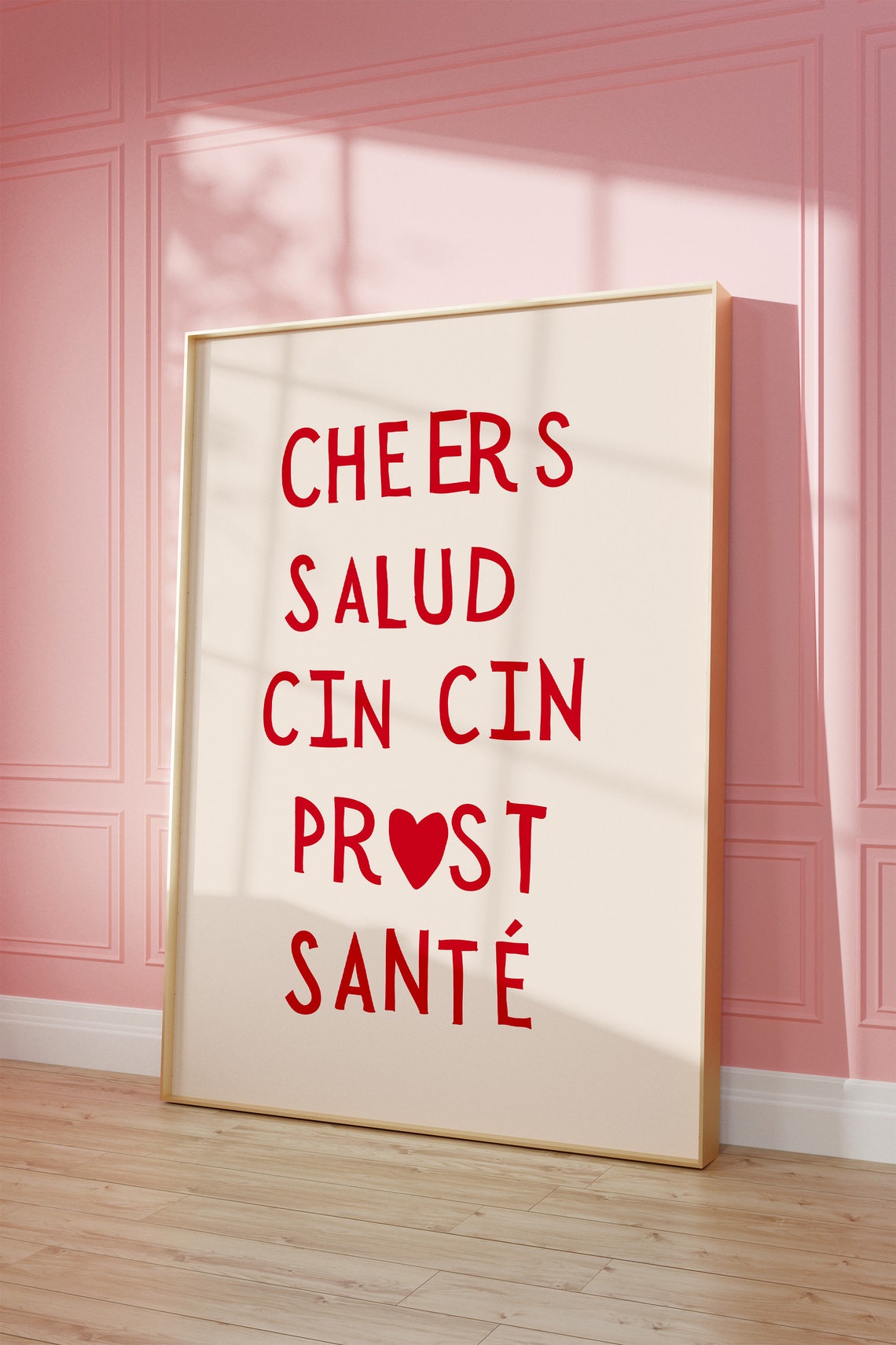 Cheers in Five Languages Red Bar Cart Toast Typography Poster - Image 2