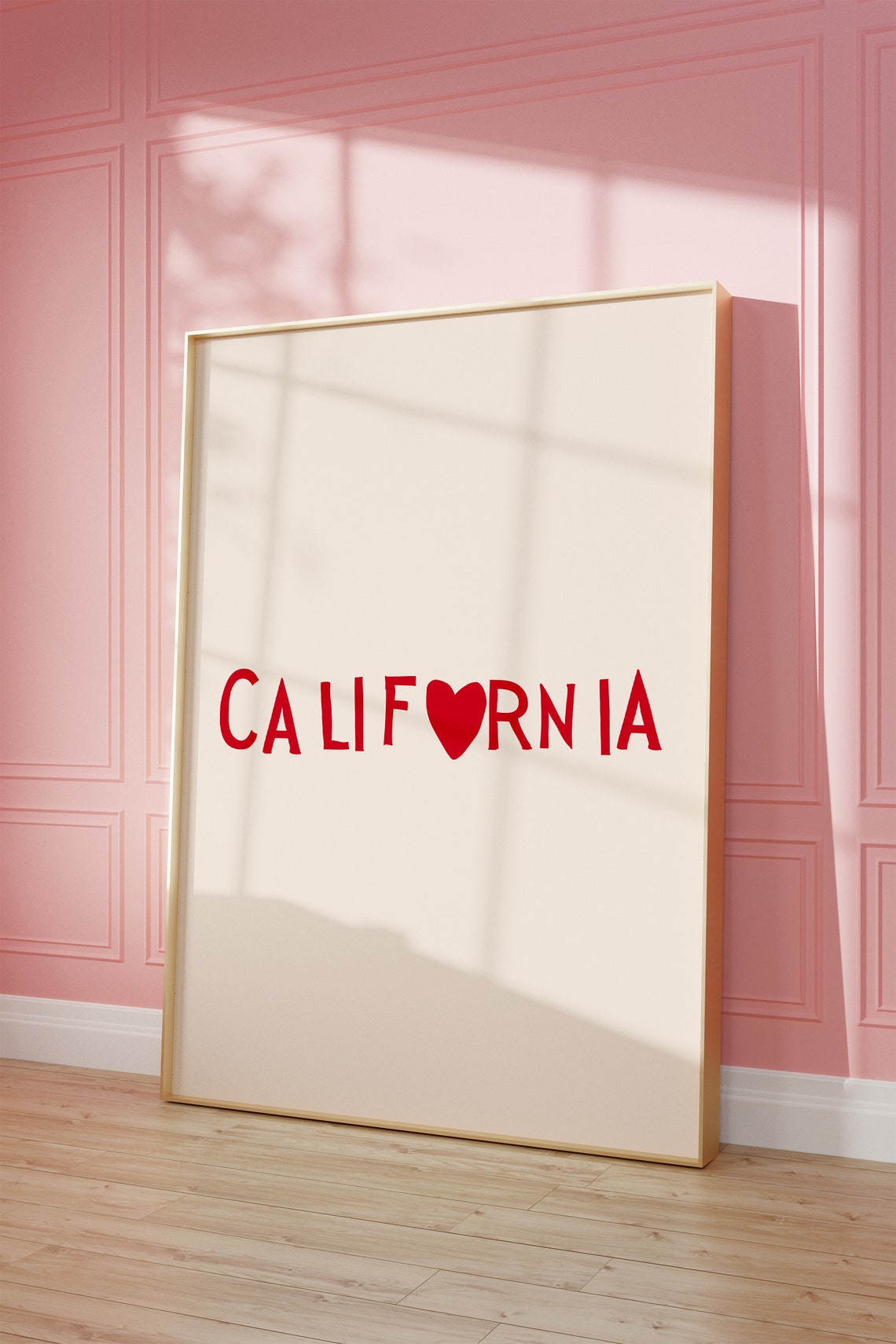 California Red Heart Letter Minimalist Golden State Name Poster - Image 3