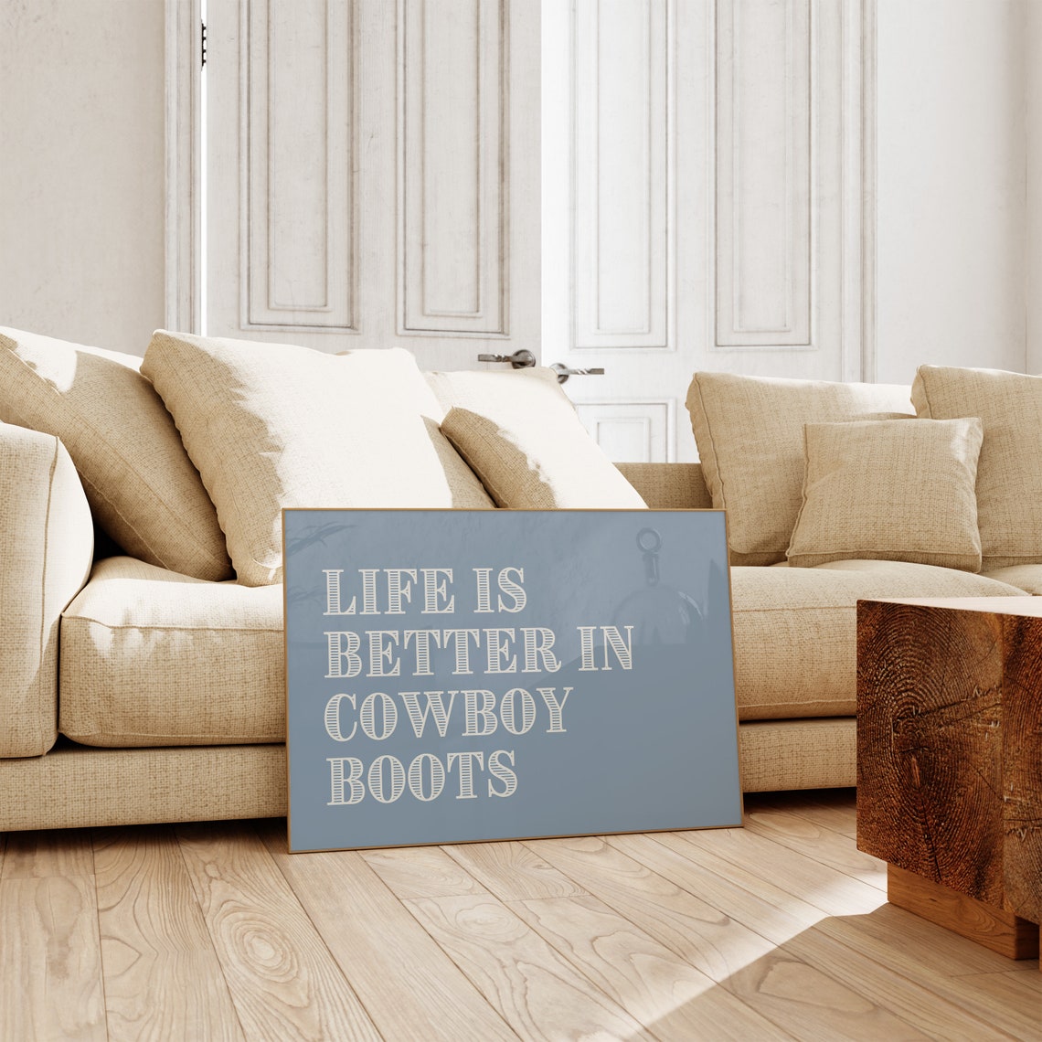 Life Is Better In Cowboy Boots Dusty Blue Typography Art Poster - Image 3