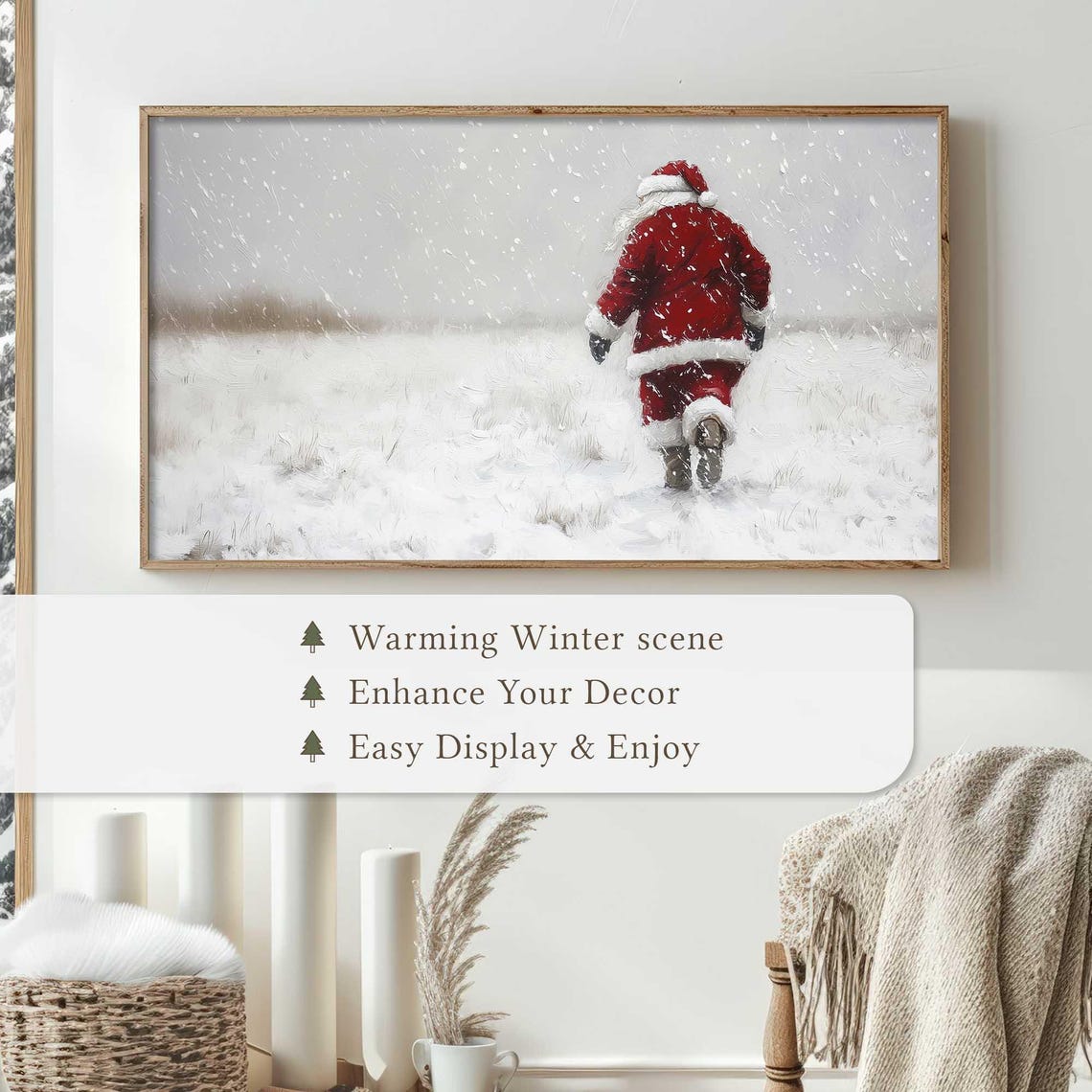Santa Walking Away Through Heavy Snowfall Storm Winter Art Poster - Image 4