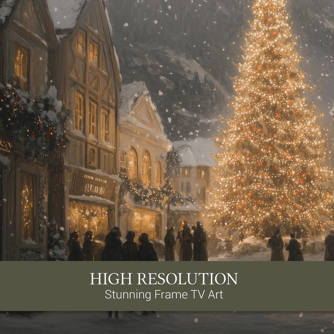 Alpine Christmas Town Night Streetcar Scene and Falling Snow Poster - Image 3