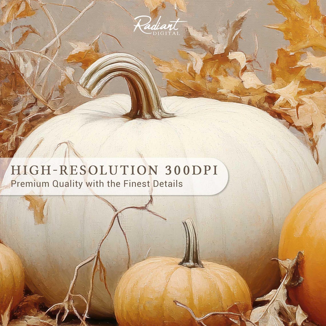 White Pumpkin Harvest Neutral Fall Still Life Autumn Wall Art - Image 5