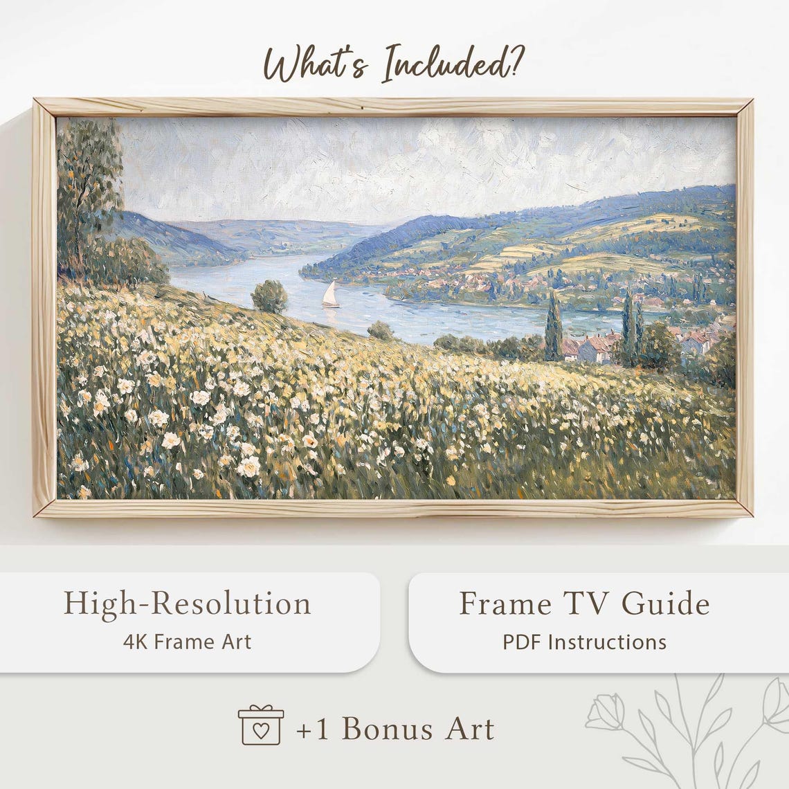 Serene Spring River Valley Flower Meadow Sailboat Scenic Poster - Image 5