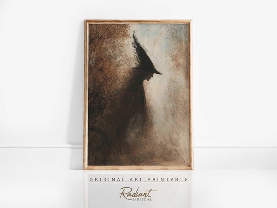 Moody Witch Silhouette Pointed Hat Dark Fantasy Halloween Art Print