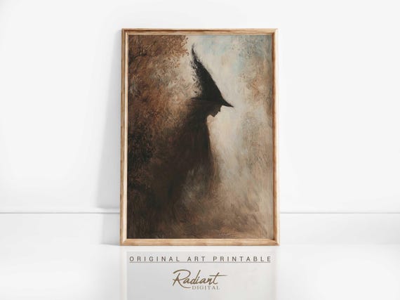 Witch Moody Gothic Witch Wall Art Dark Fantasy Art Spooky Halloween Enchanted Forest Witch Print Vintage Witch Art