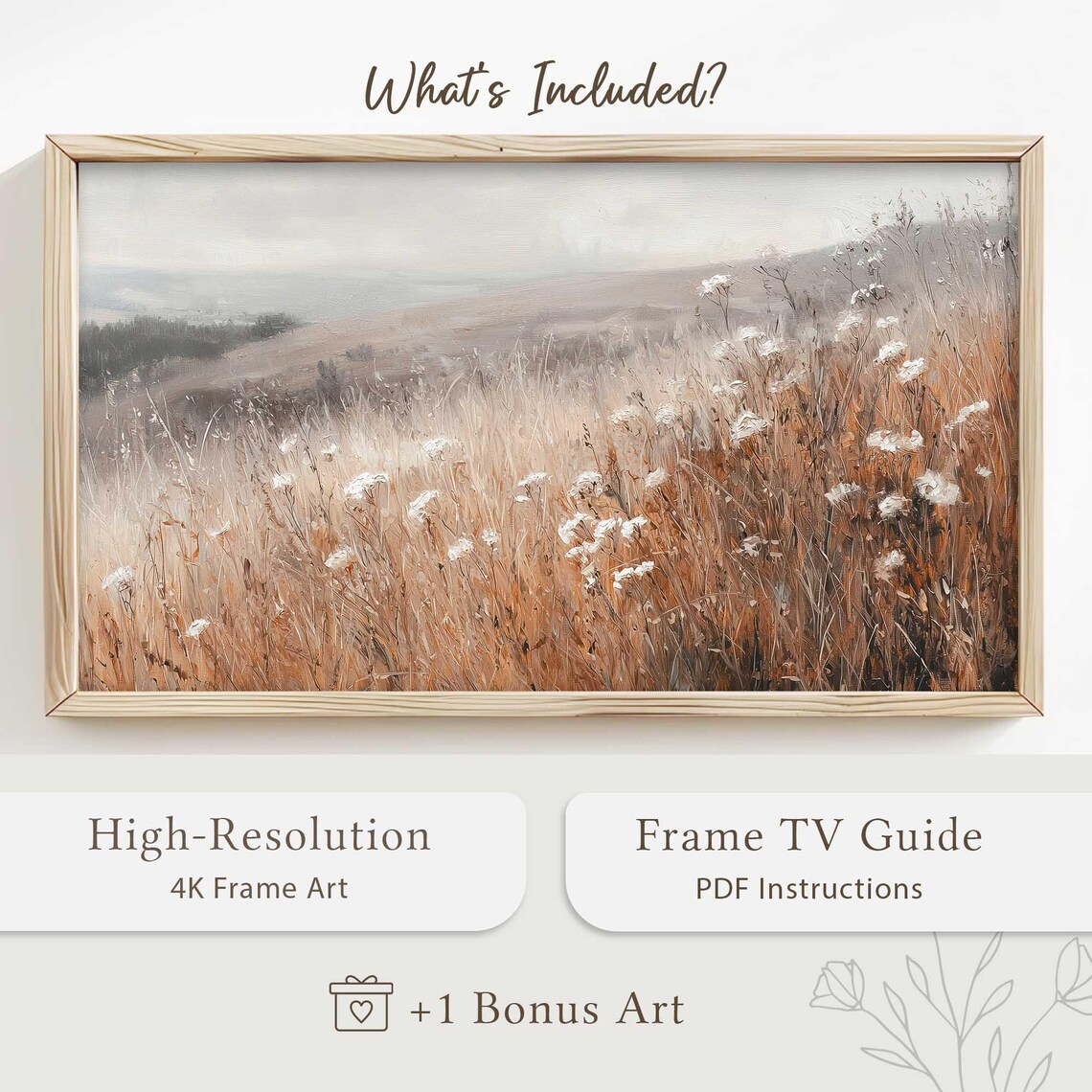Autumn Wildflower Field Golden Grasses Misty Hills Rustic Wall Art - Image 5