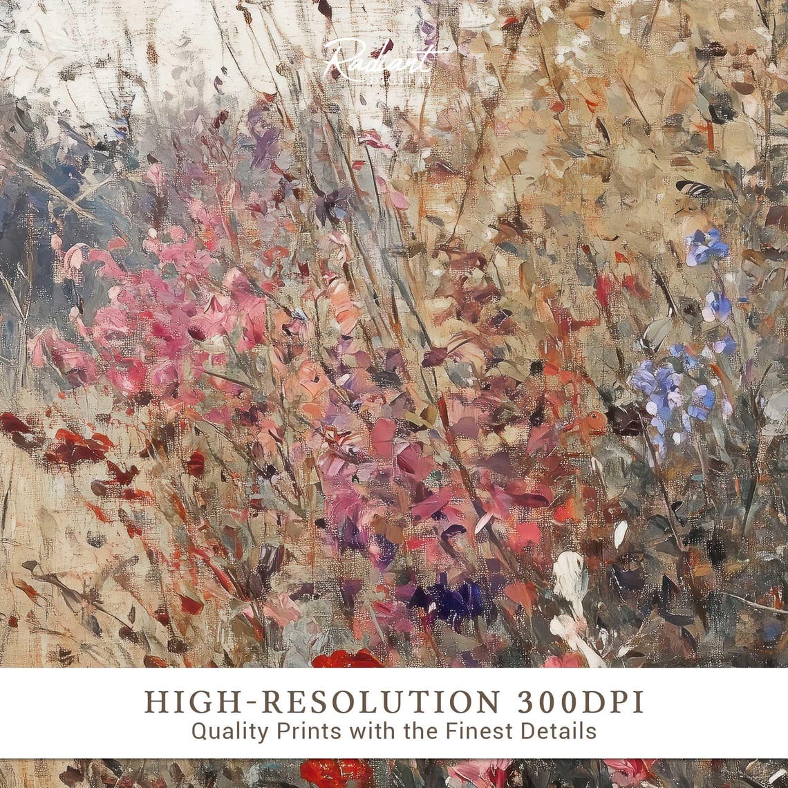 Sunlit Impressionist Wildflower Meadow Blossoms Painterly Poster - Image 3