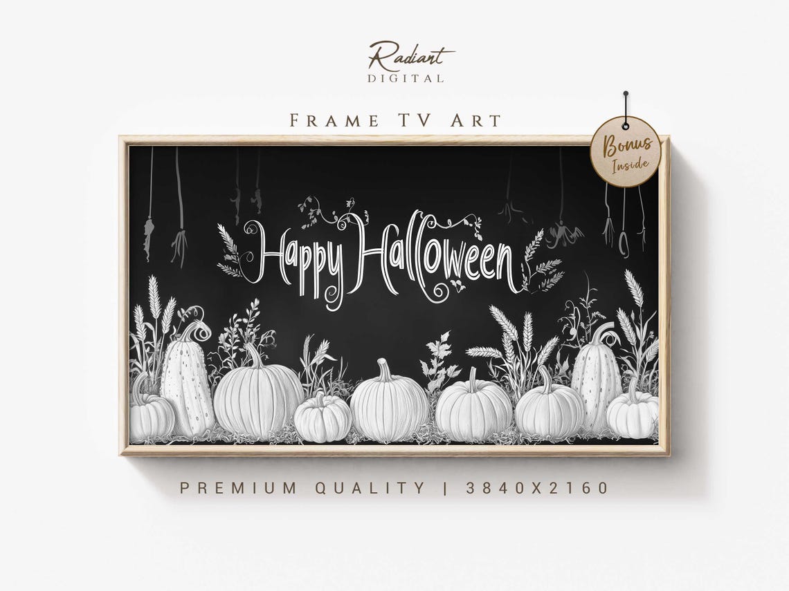 Happy Halloween Chalkboard Pumpkins Gourds Typography Art Poster