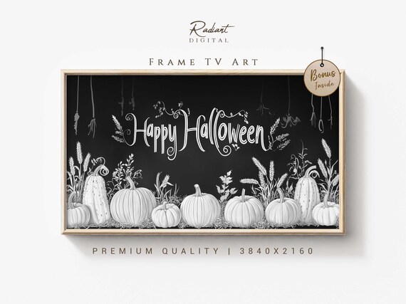 Happy Halloween Chalkboard Pumpkins Gourds Typography Art Poster