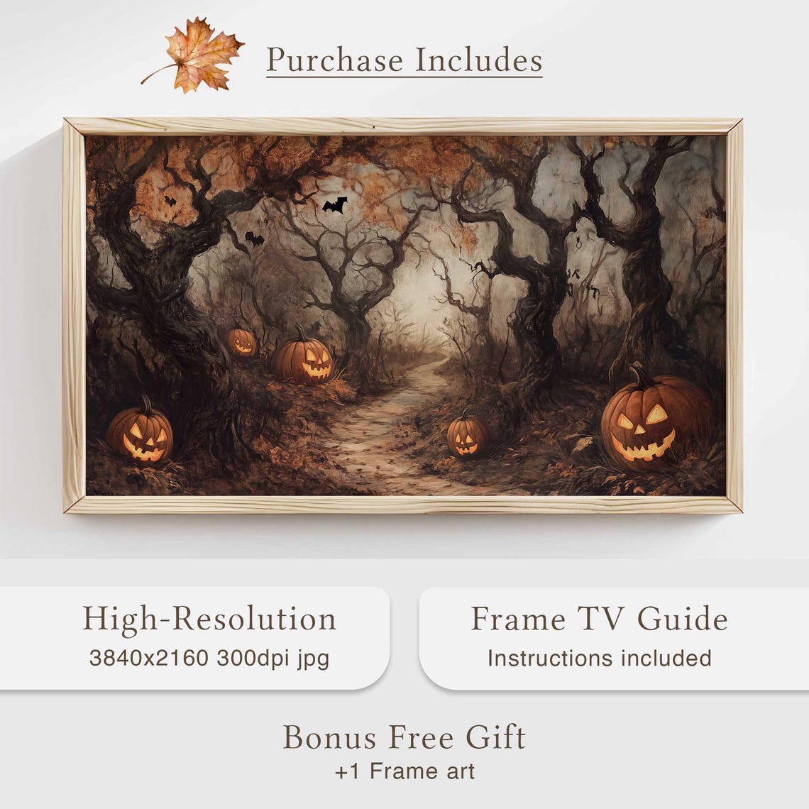 Haunted Spooky Forest Path Jack O Lanterns Bats Halloween Poster - Image 4