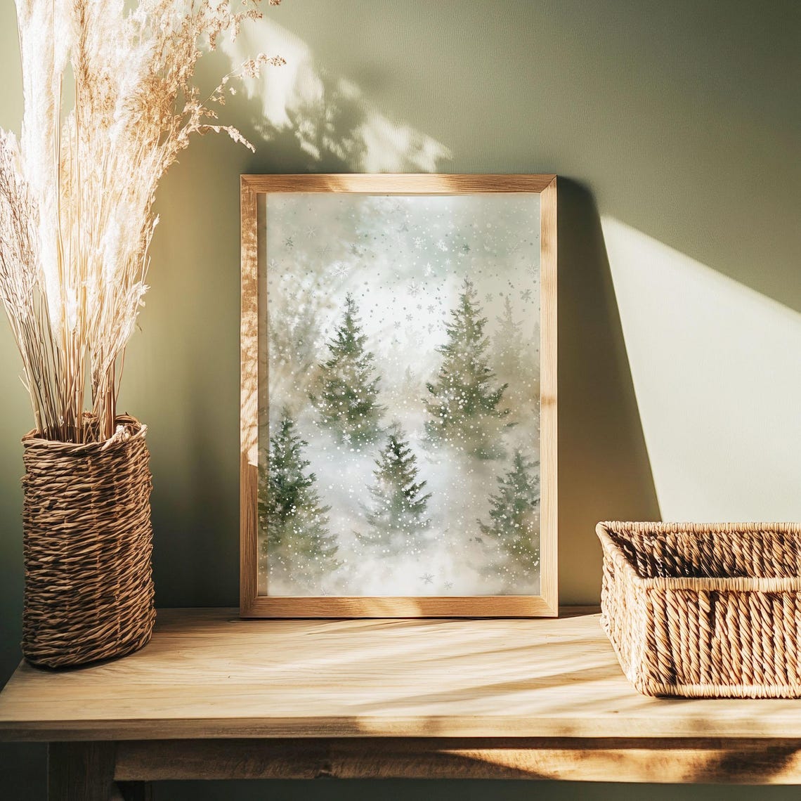 Watercolor Snowy Pine Forest with Gentle Falling Snow Poster - Image 3