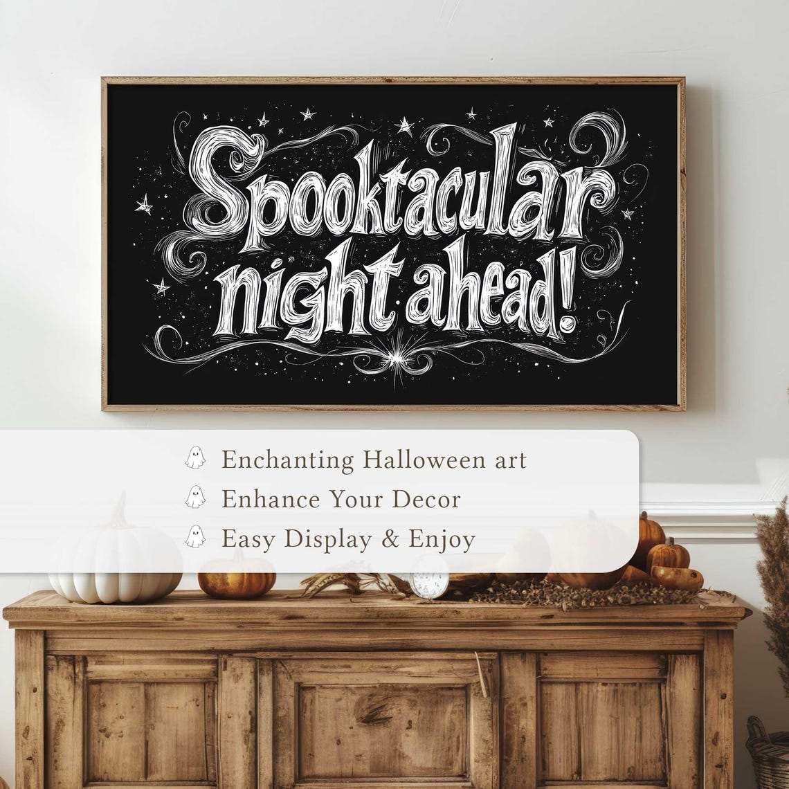 Spooktacular Night Ahead Chalkboard Halloween Typography Art Poster - Image 4
