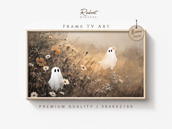 Two Wandering Ghosts in Wildflower Field Autumn Meadow Poster