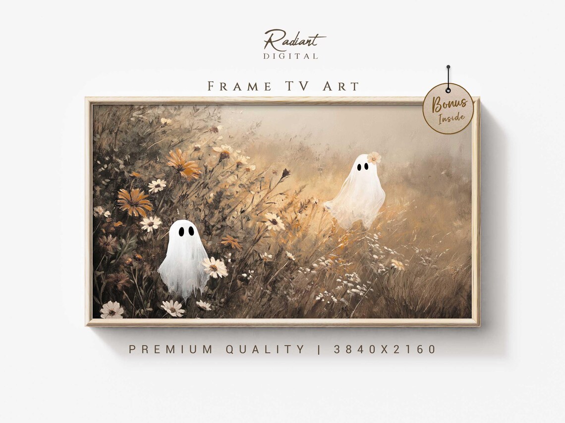 Two Wandering Ghosts in Wildflower Field Autumn Meadow Poster
