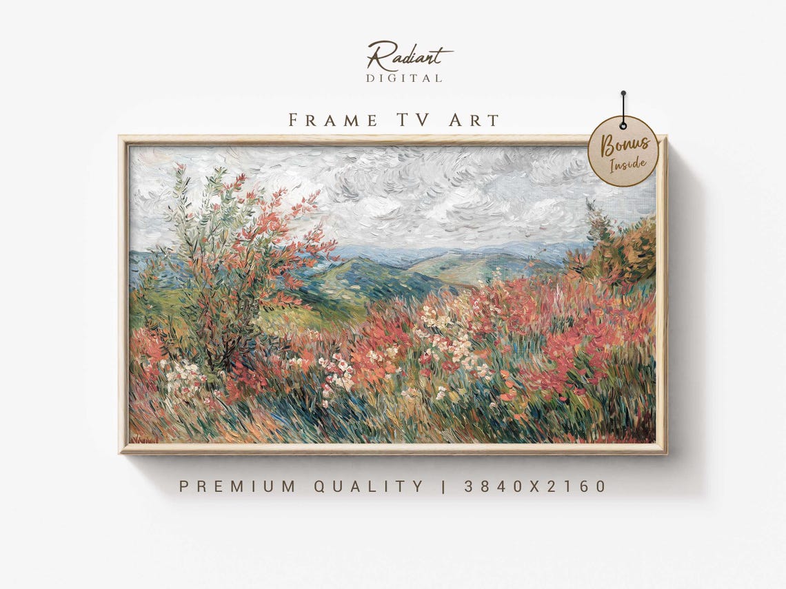 Wildflower Meadow Rolling Hills Impressionist Watercolor Poster