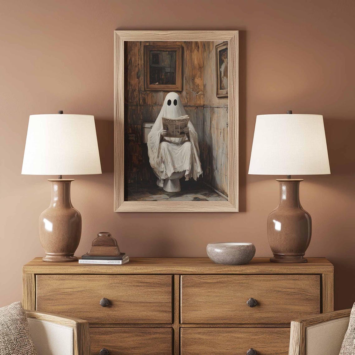 Funny Ghost Reading Newspaper on Toilet Spooky Bathroom Humor Print - Image 5