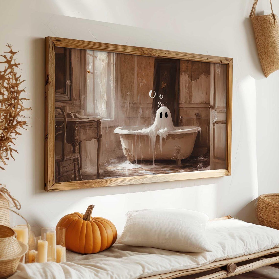 Cute Ghost Soaking in Bubble Bath Vintage Bathroom Funny Poster - Image 3