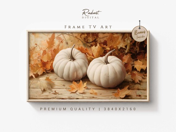 Two Pale White Pumpkins With Autumn Leaves Rustic Fall Poster