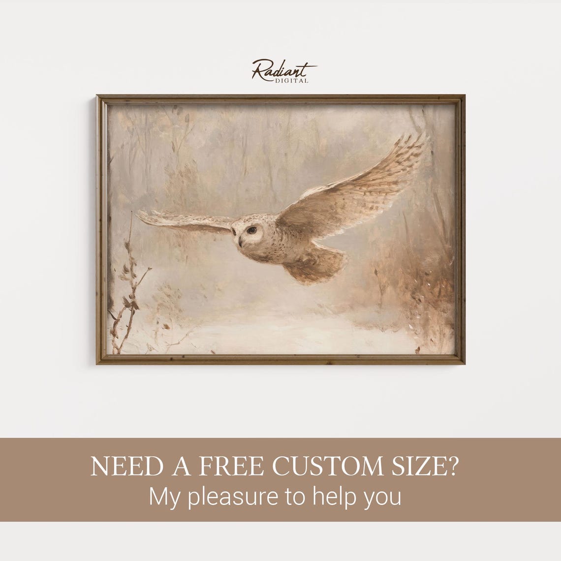 Snowy Owl In Flight Watercolor Rustic Winter Wildlife Wall Art