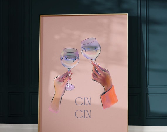 Pink Bar Cart Print Cincin Poster Cheers Wall Art Cute Kitchen Print Girly Wall Decor Kitchen Prints Trendy Prints Instant