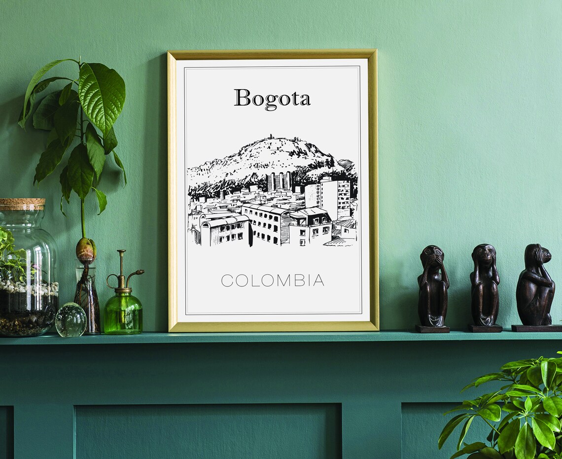 Bogota Colombia Monserrate Hill Hand Drawn Ink Sketch Travel Poster - Image 3
